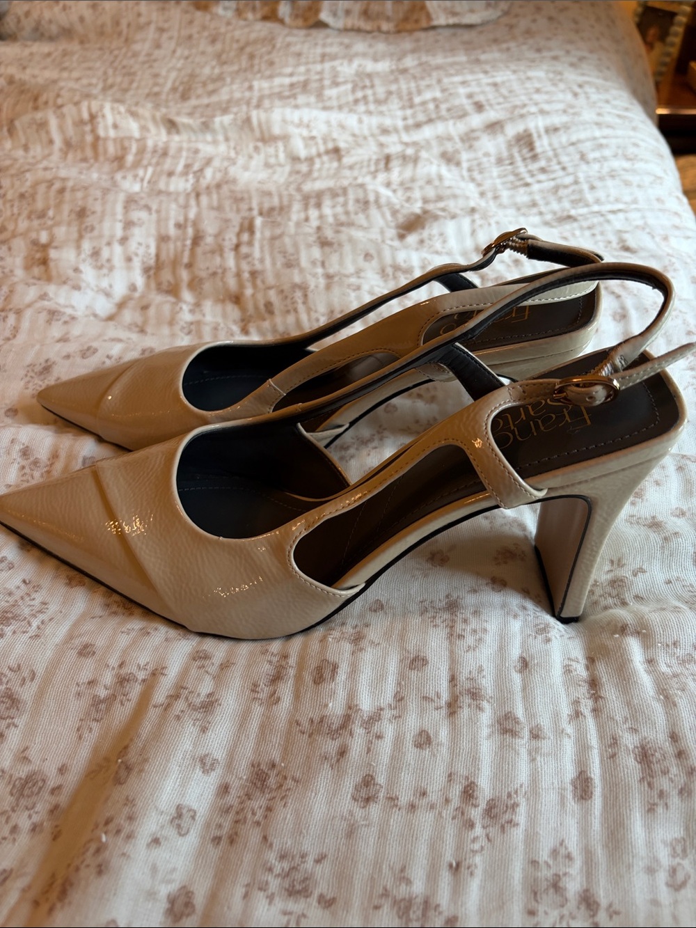 Franco Sarto Cream Patent Pointed Slingback Heels - Picture 7 of 17